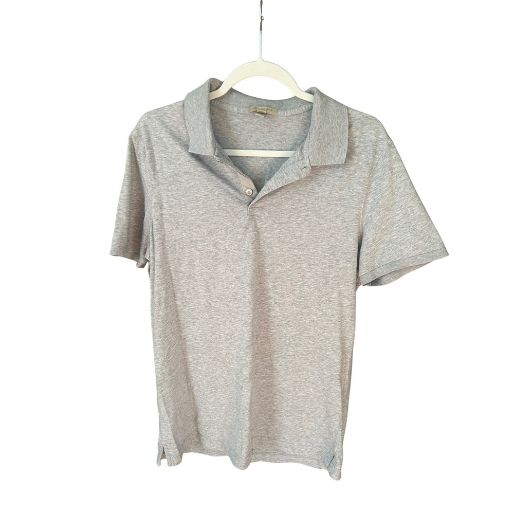 Burberry Brit Polo Shirt Mens L Gray Check Trim Quarter Button Cotton Preppy